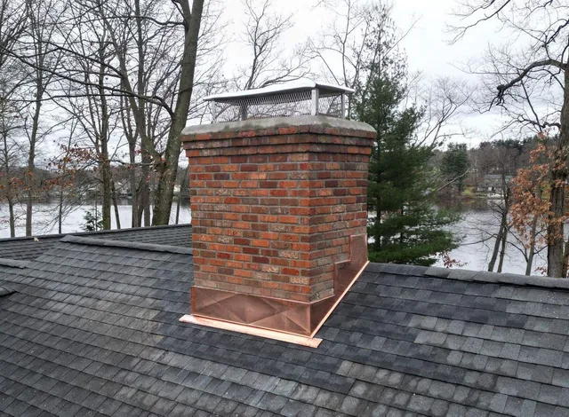 Chimney flashing and roofline work in San Antonio