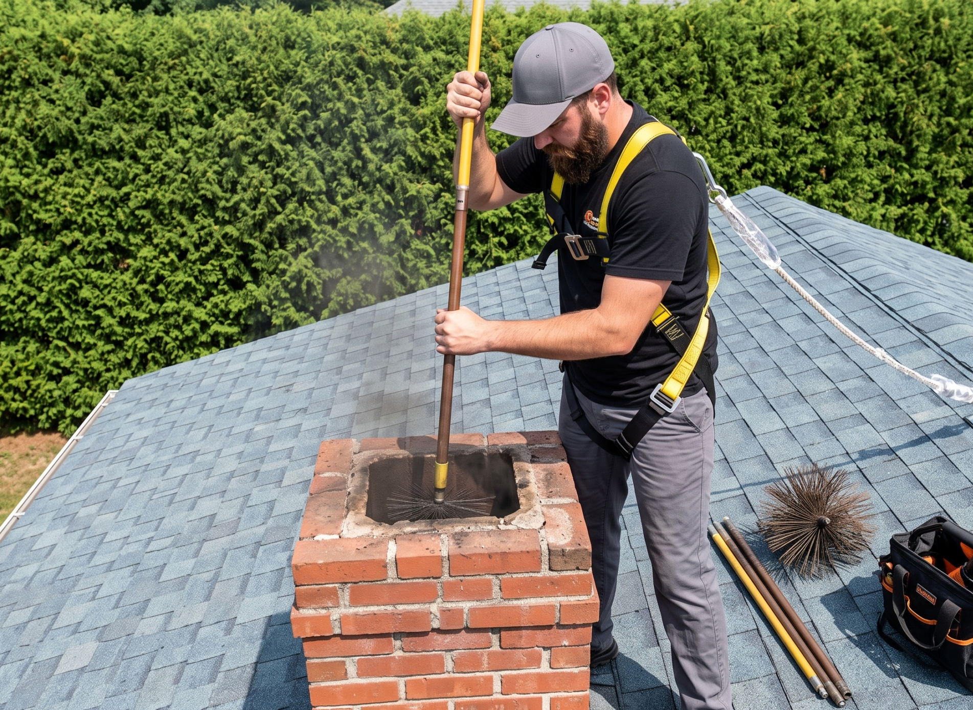 Chimney sweep in progress, San Antonio